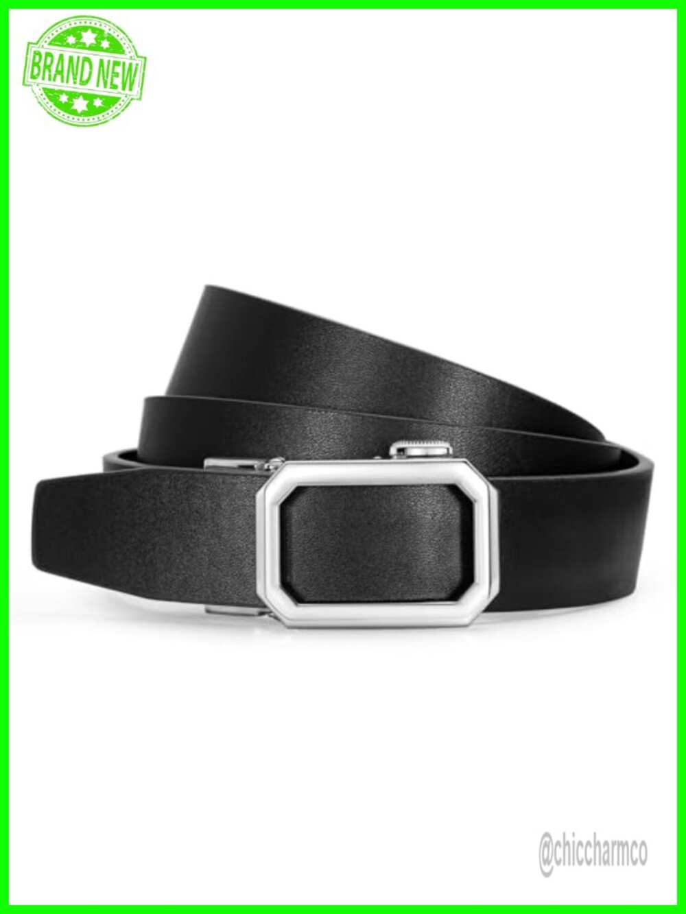 Women's Leather Ratchet Belt for Jeans Pants, Adjustable Sliding Buckle, 1.2"
